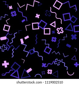 Memphis background.  Trendy background with different color figures for card or banner. Memphis background with figures of different forms and colors for your design. Vector texture.