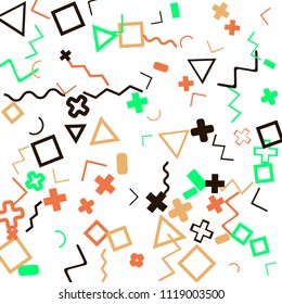 Memphis background.  Trendy background with different color figures for mobile application or poster. Memphis background with figures of different forms and colors for your design. Vector texture.