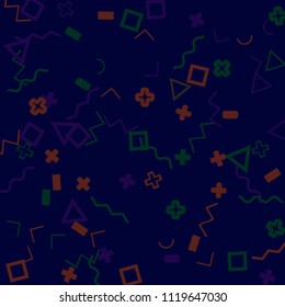 Memphis background.  Trendy background with different  color figures for print or card. Abstract memphis background with geometric colorful figures for your design. Vector texture.