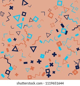 Memphis background.  Trendy background with different  color figures for mobile application or card. Abstract memphis background with geometric colorful figures for your design. Vector texture.