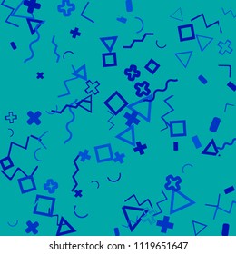 Memphis background.  Trendy background with different  color figures for card or banner. Abstract memphis background with geometric colorful figures for your design. Vector texture.