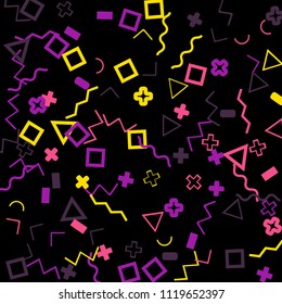 Memphis background.  Trendy background with different color figures for mobile application or poster. Memphis background with figures of different forms and colors for your design. Vector texture.