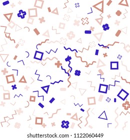 Memphis background.  Trendy background with different color figures for poster or print. Memphis background with figures of different forms and colors for your design. Vector texture.