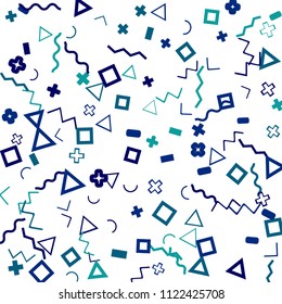 Memphis background.  Trendy background with different color figures for card or banner. Memphis background with figures of different forms and colors for your design. Vector texture.