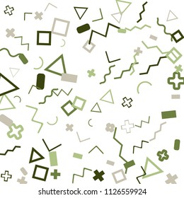 Memphis background.  Trendy background with different color figures for print or mobile application. Memphis background with figures of different forms and colors for your design. Vector texture.