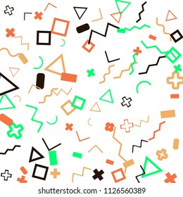 Memphis background.  Trendy background with different color figures for mobile application or poster. Memphis background with figures of different forms and colors for your design. Vector texture.