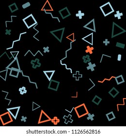 Memphis background.  Trendy background with different color figures for mobile application or poster. Memphis background with figures of different forms and colors for your design. Vector texture.