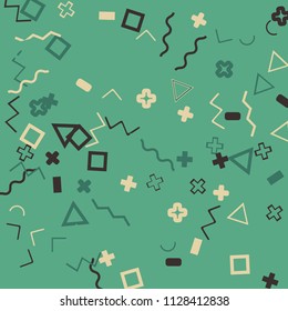 Memphis background.  Trendy background with different  color figures for mobile application or card. Abstract memphis background with geometric colorful figures for your design. Vector texture.