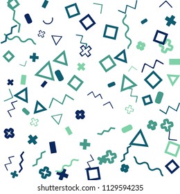 Memphis background.  Trendy background with different color figures for poster or print. Memphis background with figures of different forms and colors for your design. Vector texture.