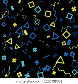 Memphis background.  Trendy background with different color figures for poster or print. Memphis background with figures of different forms and colors for your design. Vector texture.