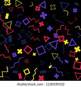 Memphis background.  Trendy background with different color figures for print or mobile application. Memphis background with figures of different forms and colors for your design. Vector texture.