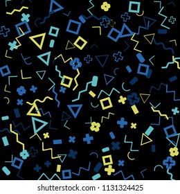 Memphis background.  Trendy background with different color figures for mobile application or poster. Memphis background with figures of different forms and colors for your design. Vector texture.