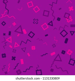Memphis background.  Trendy background with different  color figures for card or banner. Abstract memphis background with geometric colorful figures for your design. Vector texture.