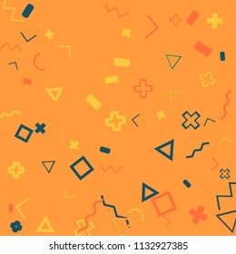 Memphis background.  Trendy background with different  color figures for card or banner. Abstract memphis background with geometric colorful figures for your design. Vector texture.