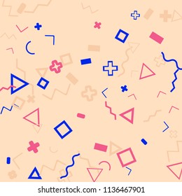 Memphis background.  Trendy background with different  color figures for card or banner. Abstract memphis background with geometric colorful figures for your design. Vector texture.