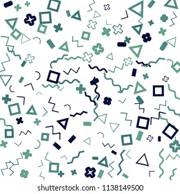 Memphis background.  Trendy background with different color figures for card or banner. Memphis background with figures of different forms and colors for your design. Vector texture.