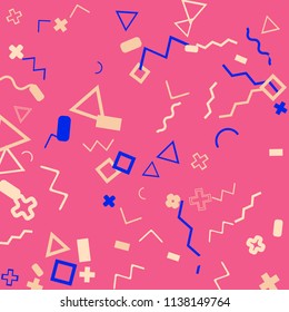 Memphis background.  Trendy background with different  color figures for print or card. Abstract memphis background with geometric colorful figures for your design. Vector texture.