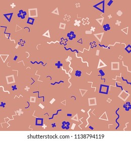 Memphis background.  Trendy background with different  color figures for print or card. Abstract memphis background with geometric colorful figures for your design. Vector texture.
