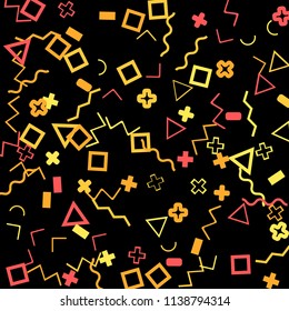 Memphis background.  Trendy background with different color figures for card or banner. Memphis background with figures of different forms and colors for your design. Vector texture.