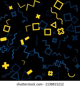 Memphis background.  Trendy background with different color figures for mobile application or poster. Memphis background with figures of different forms and colors for your design. Vector texture.