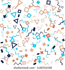 Memphis background.  Trendy background with different color figures for mobile application or poster. Memphis background with figures of different forms and colors for your design. Vector texture.