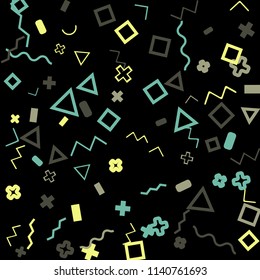 Memphis background.  Trendy background with different color figures for print or mobile application. Memphis background with figures of different forms and colors for your design. Vector texture.