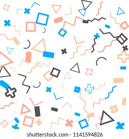 Memphis background.  Trendy background with different color figures for poster or print. Memphis background with figures of different forms and colors for your design. Vector texture.