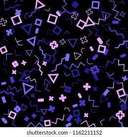 Memphis background.  Trendy background with different color figures for mobile application or poster. Memphis background with figures of different forms and colors for your design. Vector texture.