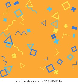 Memphis background.  Trendy background with different  color figures for print or card. Abstract memphis background with geometric colorful figures for your design. Vector texture.