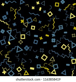 Memphis background.  Trendy background with different color figures for card or banner. Memphis background with figures of different forms and colors for your design. Vector texture.
