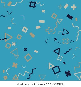 Memphis background.  Trendy background with different  color figures for card or banner. Abstract memphis background with geometric colorful figures for your design. Vector texture.