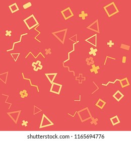 Memphis background.  Trendy background with different  color figures for poster or card. Abstract memphis background with geometric colorful figures for your design. Vector texture.