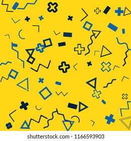 Memphis background.  Trendy background with different  color figures for poster or card. Abstract memphis background with geometric colorful figures for your design. Vector texture.