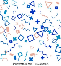 Memphis background.  Trendy background with different color figures for print or mobile application. Memphis background with figures of different forms and colors for your design. Vector texture.