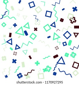 Memphis background.  Trendy background with different color figures for card or banner. Memphis background with figures of different forms and colors for your design. Vector texture.