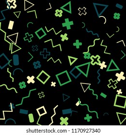 Memphis background.  Trendy background with different color figures for card or banner. Memphis background with figures of different forms and colors for your design. Vector texture.