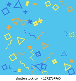 Memphis background.  Trendy background with different  color figures for mobile application or card. Abstract memphis background with geometric colorful figures for your design. Vector texture.