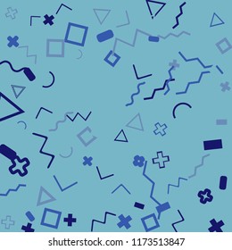 Memphis background.  Trendy background with different  color figures for print or card. Abstract memphis background with geometric colorful figures for your design. Vector texture.