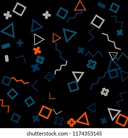 Memphis background.  Trendy background with different color figures for poster or print. Memphis background with figures of different forms and colors for your design. Vector texture.