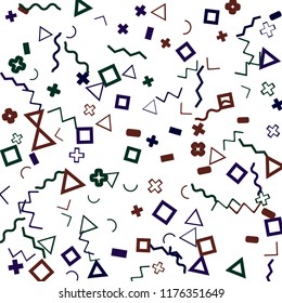 Memphis background.  Trendy background with different color figures for print or mobile application. Memphis background with figures of different forms and colors for your design. Vector texture.
