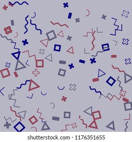 Memphis background.  Trendy background with different  color figures for card or banner. Abstract memphis background with geometric colorful figures for your design. Vector texture.