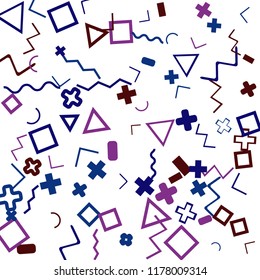 Memphis background.  Trendy background with different color figures for print or mobile application. Memphis background with figures of different forms and colors for your design. Vector texture.