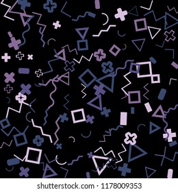 Memphis background.  Trendy background with different color figures for print or mobile application. Memphis background with figures of different forms and colors for your design. Vector texture.