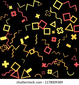 Memphis background.  Trendy background with different color figures for print or mobile application. Memphis background with figures of different forms and colors for your design. Vector texture.