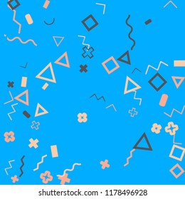 Memphis background.  Trendy background with different  color figures for card or banner. Abstract memphis background with geometric colorful figures for your design. Vector texture.