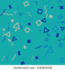 Memphis background.  Trendy background with different  color figures for print or card. Abstract memphis background with geometric colorful figures for your design. Vector texture.