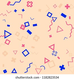 Memphis background.  Trendy background with different  color figures for card or banner. Abstract memphis background with geometric colorful figures for your design. Vector texture.