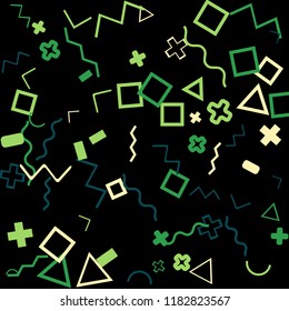 Memphis background.  Trendy background with different color figures for print or mobile application. Memphis background with figures of different forms and colors for your design. Vector texture.