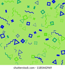 Memphis background.  Trendy background with different  color figures for print or card. Abstract memphis background with geometric colorful figures for your design. Vector texture.