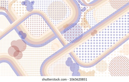 Memphis background. Trendy pattern with color strips and different elements for card or flyer. Retro-Fututristic Background with Color Elements in Disco Style. Vector Texture.